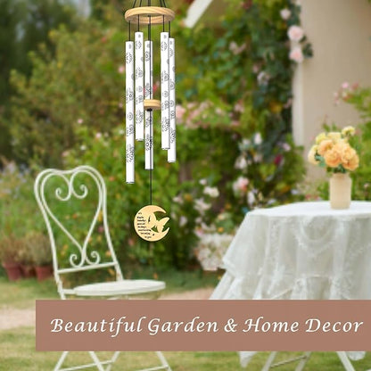 Modern Wind Chimes for Outside, 32" Daisy Print Wind Chime with Butterfly Pendant for Birthday, Mother's Day, Unique Gifts for Women, Garden Yard Patio Porch Home Hanging Decor(Whitestone)