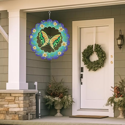 Bnesi Butterfly Wind Spinner Novel Butterfly Gifts for Women Metal Hanging Wind Spinner Butterfly Decor Metal Bird Wind Chimes Butterfly House Yard Art Garden Decor (Butterfly-B)
