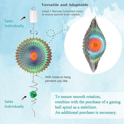 Goolyrusim Wind Spinner Mandala Circle - 3D Wind Spinners Outdoor, 12-inch Stainless Steel Hanging Wind Sculptures for Yard and Garden, Kinetic Art Decoration Porch Decor Patio Ornament, Mandala Gift