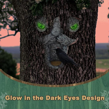 Tree Faces Bird Feeder,Tree Faces Decor Outdoor,Old Man with Glowing Eyes in Dark,Yard Art Sculpture,Spring Garden Decor,Gift