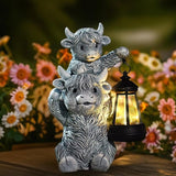 Solar Highland Cow Garden Decor - Resin Cow Statue with Solar Lantern Outdoor Yard Patio Decor - Ideal Gifts for Women,Mom Men (Grey)