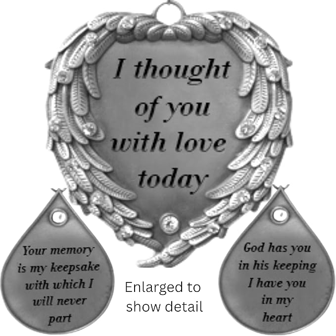 Memorial Wind Chimes Outdoor – Sympathy Gift Loss of Loved One – I Thought of You with Love Today Poem – Angel Wings Heart Teardrop Charm – in Loving Memory Wind Chime 23 Inch