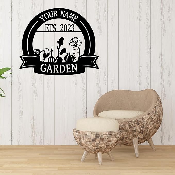 CFC0121321 Vegetable Farm Sign - Outdoor Decor, Personalized Metal Garden Plaques, Custom Name Signs for Men, Women, Mom, Dad, Rustic Decorations
