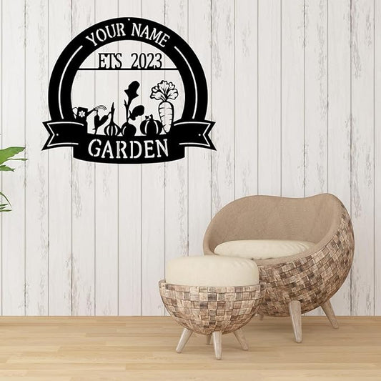 CFC0121321 Vegetable Farm Sign - Outdoor Decor, Personalized Metal Garden Plaques, Custom Name Signs for Men, Women, Mom, Dad, Rustic Decorations
