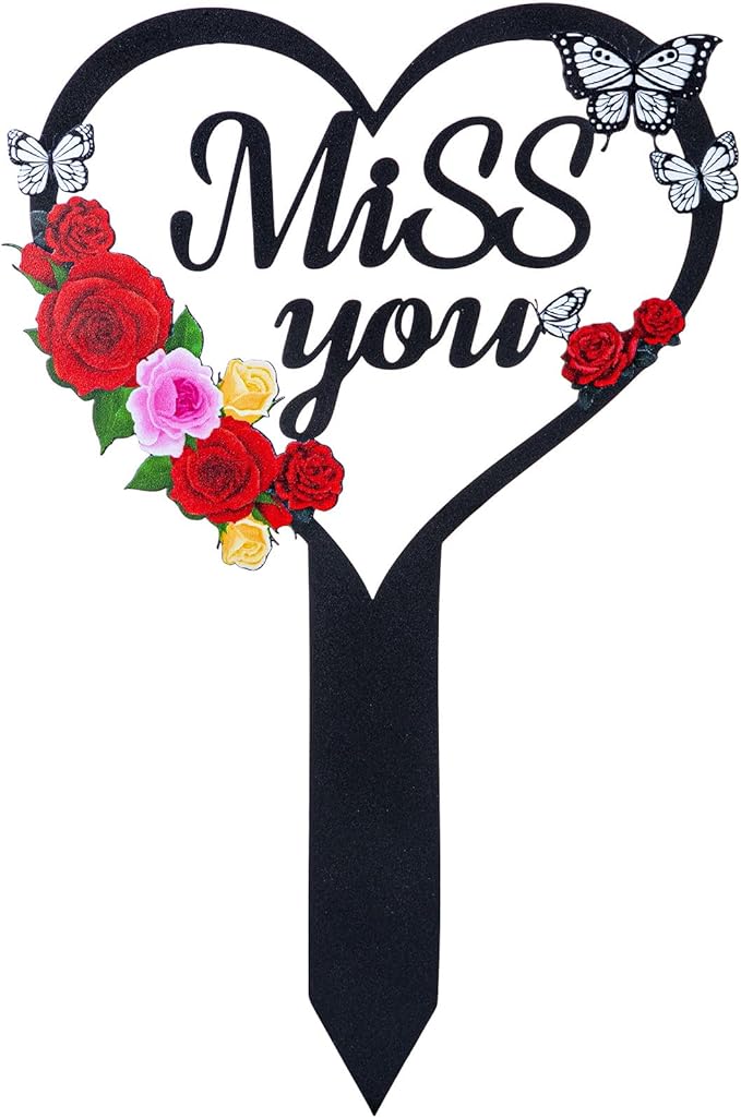 Cemetery Decorations for Grave, Happy Mom Dad Grave Decorations for Cemetery, Memorial Heart Graves Markers for Outdoors