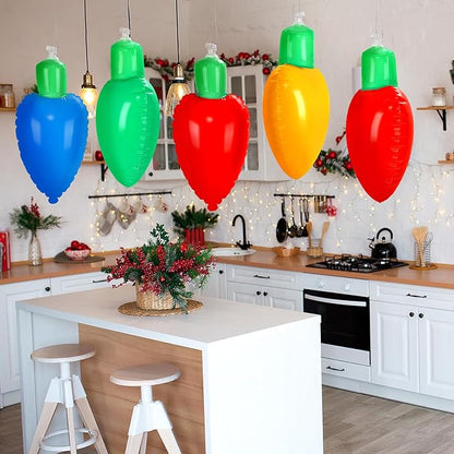 Sosation 12 Pcs 8 Inch Inflatable Christmas Light Bulbs Ornaments Inflatable Christmas Ball Decorations Xmas Large Blow up Light Bulb Decor Outdoor Indoor for Yard Lawn Tree Hanging Porch Garden Home