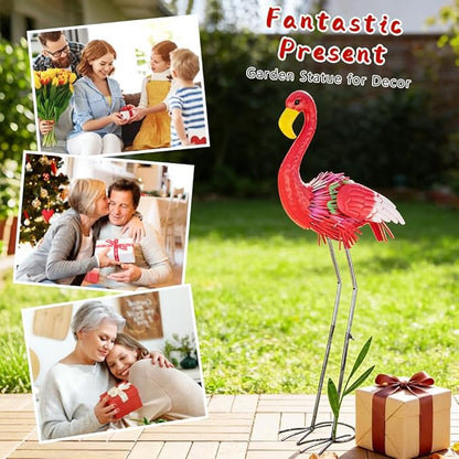 Large Flamingo Statue for Yard, 38.9 Inch Elegant Metal Flamingo Yard Art for Backyard Decor, Lawn Ornament for Patio, Pond, Garden, Present for Woman(Red)