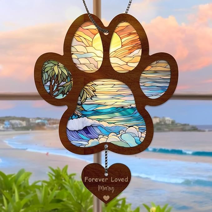 Wooden Puppy Sun Catcher - Rainbow Maker Decoration, Dog Memorial Sculpture | Wall Hanging Art for Home, Garden, Office, Window, Adds Colorful Charm to Any Space, Thoughtful to Dogs