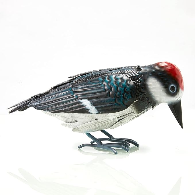 Metal Woodpecker Bird Figurine - Beautiful Backyard & Garden Gift, Birds Statue Sculpture Art Large Realistic - Outdoor Spring, Summer Metal Yard Art for Lawn Ornament Decoration Ornament Decor 7" H
