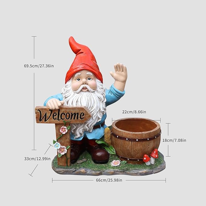 Gnome Garden Statue Planter with Welcome Sign, Waterproof Outdoor Resin Flower Pot, Yard Lawn Patio Decor, Front Porch Ornament Housewarming Gift(Red Hat Gnome)