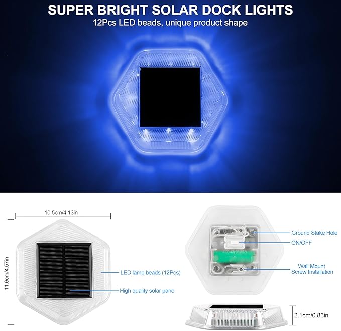 Solar Deck Lights Dock Step Lights- 4 Packs Waterproof 1200mAh Auto ON/Off LED Solor Powered Stair Lighting for Outdoor Garden, Patio, Pathway, Walkway, Driveway (Blue)