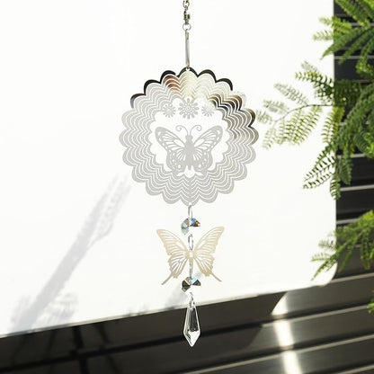 LONGSHENG - SINCE 2001 - Rainbow Maker Crystal Sun Catcher Wind Spinner for Indoor Outdoor Hanging Decor, with Silver Butterfly and Hook Decorative for Window Home Garden Birthday Gift