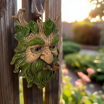 Whimsical Tree Face Garden Statues Outdoor Decor – Funny Old Man Tree Hugger Wall Sculpture with Pipe, Fairy Art Fence Hanging Resin Ornament, Outdoor Wall Mounted Sculpture for Patio Lawn & Home