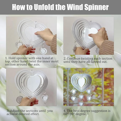 4Pack 10inch Sublimation Wind Spinner Blanks 3D Aluminum Metal Wind Sculpture Kinetic Spinners for Yard and Garden Indoor Art Ornaments Hanging Decoration (Heart Pendant)