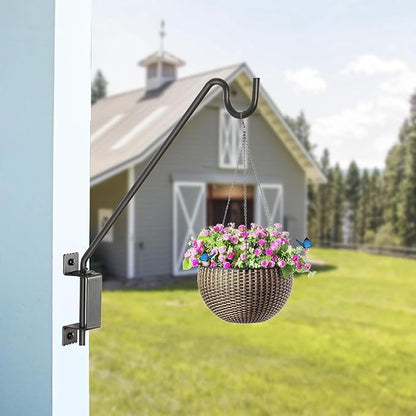 16" 360° Swivel Deck Hook - Heavy Duty Solid Steel Plant Hanger, 12-Directional Adjustable Wall Bracket for Bird Feeders/Pole, Outdoor Plants & Wind Chimes, Lanterns,Upgrade Black (4-Pack)