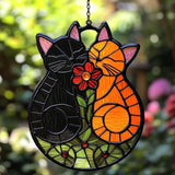 Cute Loving Couple Cats Acrylic Suncatcher Stained Glass Effect Window Car Hanging Christmas Ornament Indoor Outdoor Decor Garden Sun Catcher Panel Gifts for Cat Lover for Women Mom Grandma