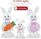 Outdoor Lighted Easter Bunny Yard Decorations, Metal Bunny Family Set of 3, Plug-in Pre-Lit LEDs for Lawn Garden Front Porch