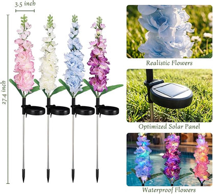 Solar Flower Lights Outdoor - 4 Packs 80 LEDs Upgraded Solar Powered Lights for Garden Patio Yard Pathway Decor - Waterproof Outside Solar Flower Decoration - Gift for Women Mom Grandma