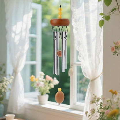 10.6'' Aluminium Mini Wind Chimes with 4 Rods, Memorial Wind Chimes for Outside Small Gifts Deep Tone Unique Garden Patio Hanging Home Decor Brown