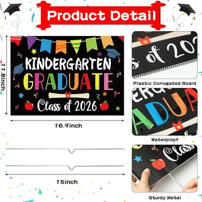 Kindergarten Grad Yard Sign Class of 2026 Preschool Graduate Lawn Sign with Stake School Congrats Graduation Decorations Colorful Graduation Party Favors Supplies Outdoor Photo Booth Props for Kids