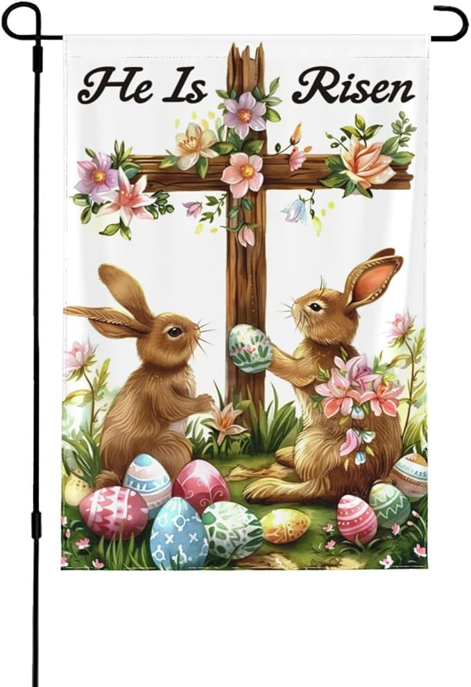 He is Risen Bunny And Floral Garden Flags 12×18 Inch Double Sided Decorative Yard Banner Seasonal Flag for Outdoor Outside Decor