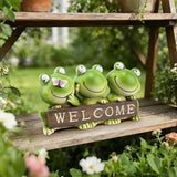 Cute 3-Pack Frog Resin Statue with Welcome Sign - 7.87 Inch”L Hand-Painted Indoor Outdoor Decor, Weather Resistant Frog Figurine for Patio, Yard & Porch