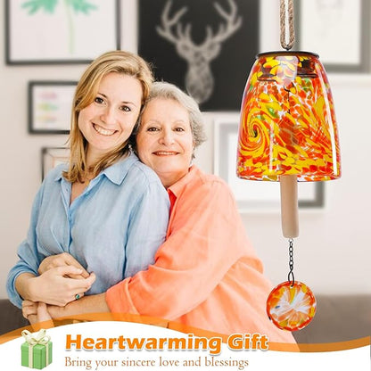 DREAM GARDEN Solar Wind Chimes for Outside, Glass Wind Chime Outdoor Colorful Windchimes with Solid Wood Striker Melody Wind Bell Unique Gifts for Mom Women Grandma, Orange