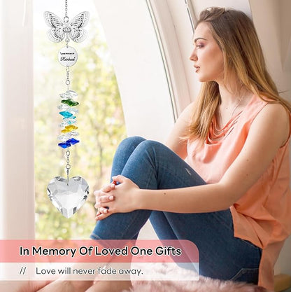 Memorial Crystals Suncatcher - Memorial Sympathy Gifts for Loss of Loved One - Unique Rainbow Maker in Memory of Mom Dad Dog, Ideal Grief Bereavement Miscarriage Gift (Butterfly-Colorful)