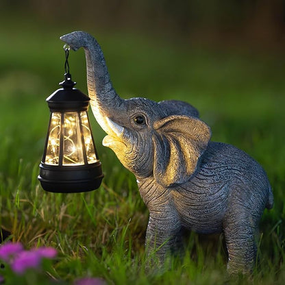 Candieslife Solar Garden Statue Lights Elephants Figurine with Solar Lantern, Outdoor Yard Decorations for Patio Porch Home, Mothers Day Decorations Gift for Women - Unique Housewarming Gifts
