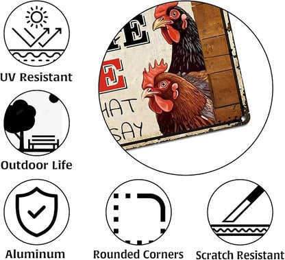 Chicken Signs 2 Pack-Metal Chicken Signs for Coop Funny Outdoor,Chicken Sign Decor for Farm Yard Fence 12x8inch