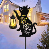 ZFNN Solar Garden Statues Cat Decor - Outdoor Metal Lantern Silhouette Stake, Waterproof Solar Lights for Yard Patio Lawn Pathway Art Decoration, Unique Gardening Gifts for Women Mom Cat Lovers