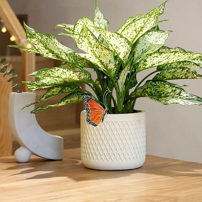Stained Butterfly Plant Sun Catcher for Gardens, Or Patios Plant Gifts (Orange)