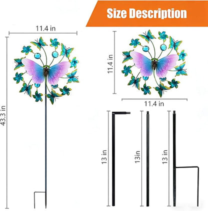46" Butterfly Solar Outdoor Windmill Led Garden Wind Spinner, Sapphire Kinetic Wind Spinner Outdoor Decor, Wind Sculpture Yard Art for Patio, Lawn & Garden