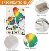 Heyfibro Rainbow Gnome Love is Love Pride Garden Flag 12x18 Double Sided Burlap, Pride Month Heart Bouquet Yard Sign for Gay Lesbian LGBTQ Outdoor Decoration (ONLY FLAG)