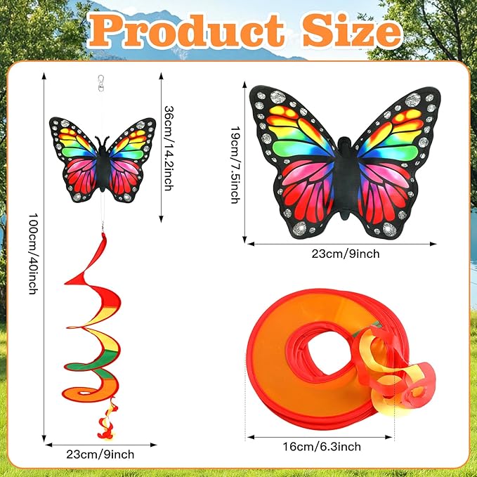 NOVWANG 2 Pack Rainbow Wind Spinners Outdoor, Butterfly Garden Wind Hanging Streamers Decor with Rotating Hook Ribbon Windsock for Patio Yard and Pride Month Celebration Decoration