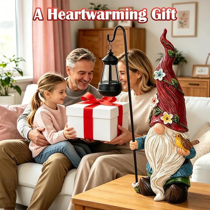 Pohabery 19.3" Large Garden Gnomes Outdoor Statue with Solar Lights, Funny Tall Gnome Garden Decor for Outside Patio Yard Decorations, Unique Gnomes Gifts for Women Mom Grandma