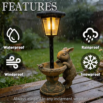 Solar Rabbit Garden Statue for Outdoor Decor with Lantern - Lawn Decoration 15.8“ Tall Bunny Figurine Lights for Patio, Yard, Porch Ornament - Valentine's Day Gifts for Mom, Grandma, Women