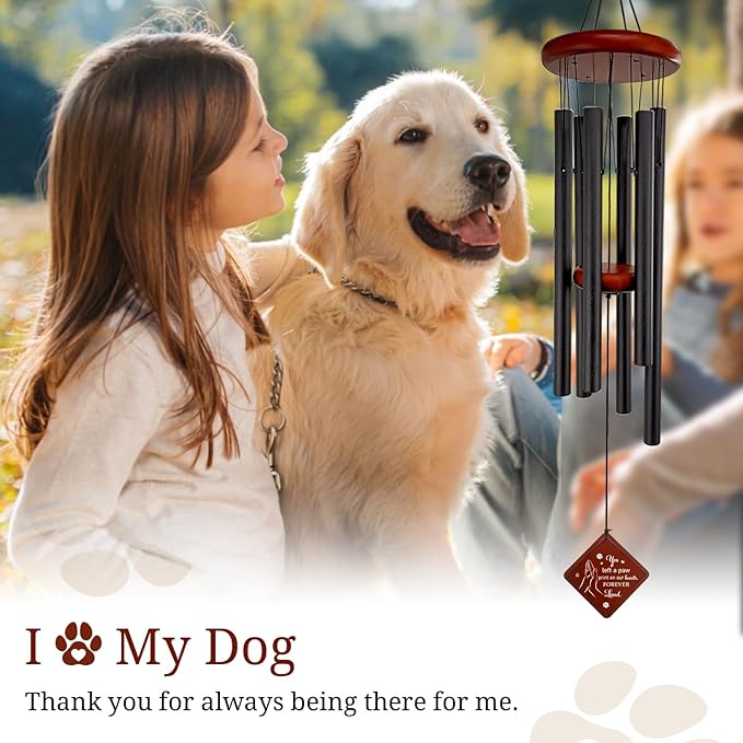 Pet Memorial Gifts for Loss of Dog, 26" pet Memorial Wind Chimes for Outside, Loss of Dogs Sympathy Gift, You Left a paw Print on Our Hearts in Memory of Pets Windchimes