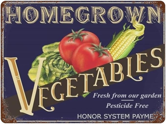 Vegetable Tomato Corn Metal Retro Vintage Tin Sign for Outdoor Patio Garden and Home Bar Club Wall Decor Sign Metal Sign Vintage Homemade Vegetable Pesticide Free Kitchen Sign 12x16 inhces