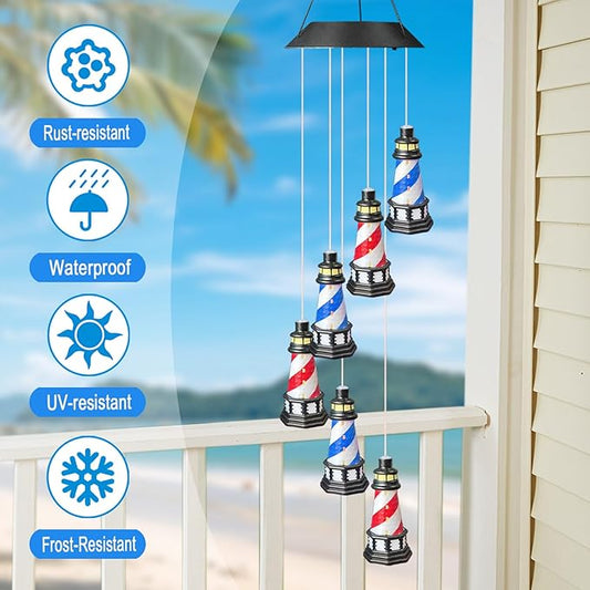 Solar Lighthouse Wind Chimes,YY Gardenia Hanging Lights Outdoor Garden Decoration,Lighthouse Gifts for Women,Yard,Outside,Porch,Patio