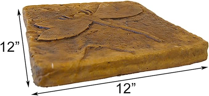 Athens Autumn Wheat Dragonfly Stepping Stone, 12” Square Concrete Garden Accent with Raised Dragonfly Design, Durable Outdoor Patio or Pathway Decor, Natural Brown Tones, Hand Cast Artisan Finish