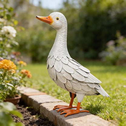 Shorayn Metal Duck Garden Statue, Life-Size Iron Mallard, Handmade White Duck Yard Decor, Indoor Outdoor Ornament, Gift for Housewarming/Mother’s Day/Christmas