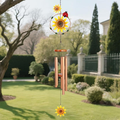Sunflower Wind Chimes for Outside Metal Aluminum 46" Inches Wind Chime with Sunflower Outdoor Decor Large Unique Wind Chimes for Festivals/Birthday for Mom Dad Grandma Home Garden Patio Decor