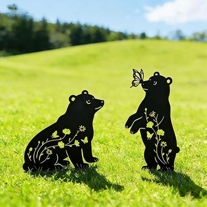 Bear Garden Decor for Outside, Metal Bear Decorative Garden Stakes Set of 2, Rust-Proof Black Silhouette Yard Art for Lawn,Patio,Backyard Outdoor Decorations, Gifts for Animal Lovers ﻿