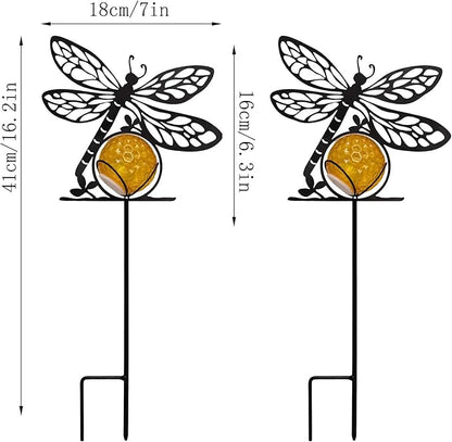 Dragonfly Solar Lights Outdoor Decorations, 2 Pack Metal Iron Solar Stake Lights for Yard, Garden, Lawn Decor