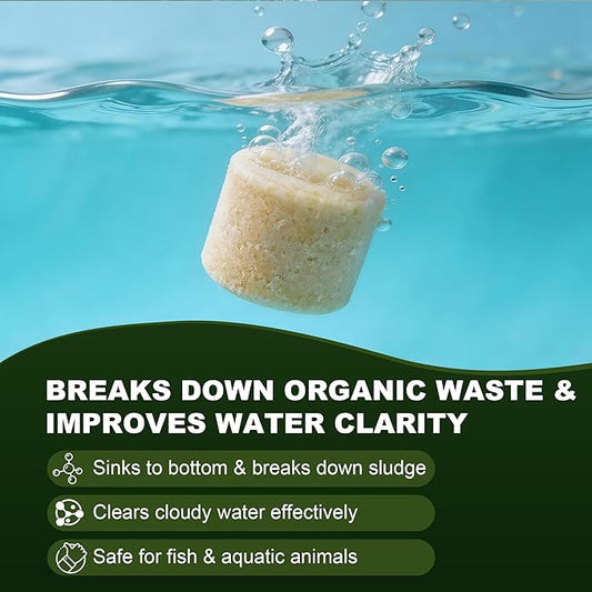 Muck Reducer - 1LB Natural Muck Sludge Solution Tablets, Optimize Up to 6,000 Sq Ft, Pets and Swimming, Odor Control for Ponds & Lakes - Safe for Fish