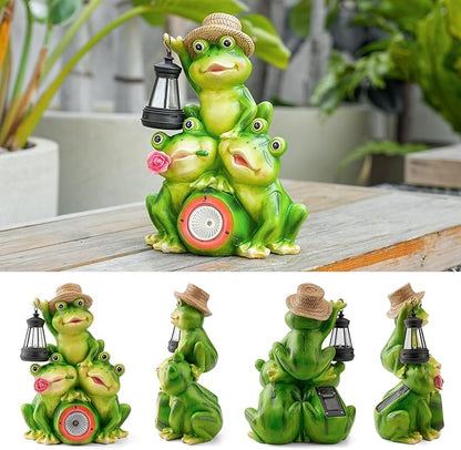 Joint Honglin Solar Frog Family Garden Statue Figurines with Lantern & LED Light – Cute Solar Yard Decor for Lawn, Patio & Outdoor Pathway(Family Frogs)