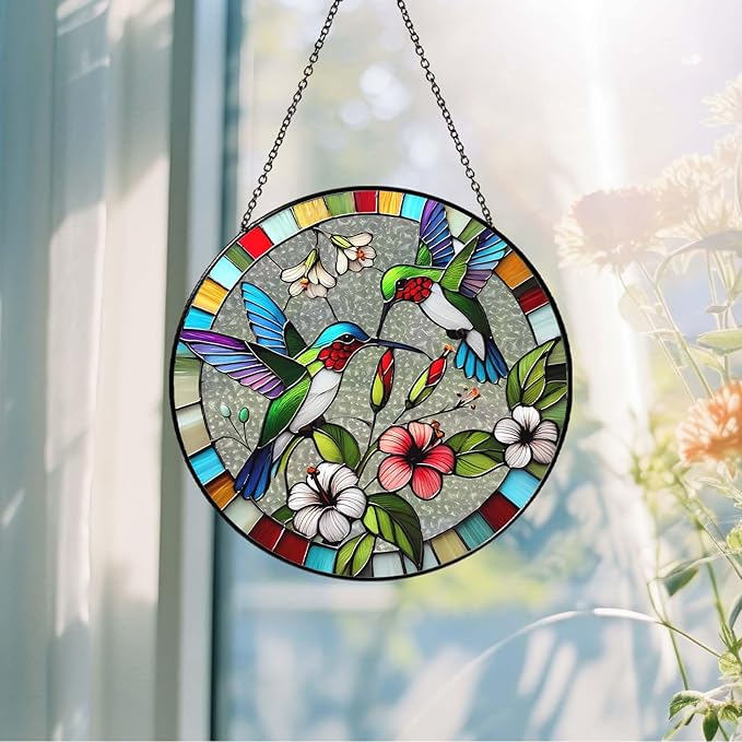 Hummingbird Sun Catcher Stained Glass Window Hanging Hummingbird Decor Gifts Bird Suncatcher for Window Decor Handmade Sun Catcher Decoration for Garden Home Housewarming Gifts