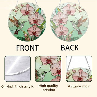 Hummingbird Flower Botanical Suncatcher for Windows Hanging, Beautiful Window Door Decoration, Home Garden Decors, Birds Lover Gift, Mother's Day Christmas Festival Gift for Women Men