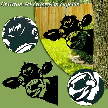 Farm Peeping Cow Metal Art Outdoor Decor Garden Fence Decoration, Farmhouse Backyard Hang Artwork Wall Decor, Outdoor Yard Patio Lawn Statue Gift for Loved Dad Grandpa (Cattle)